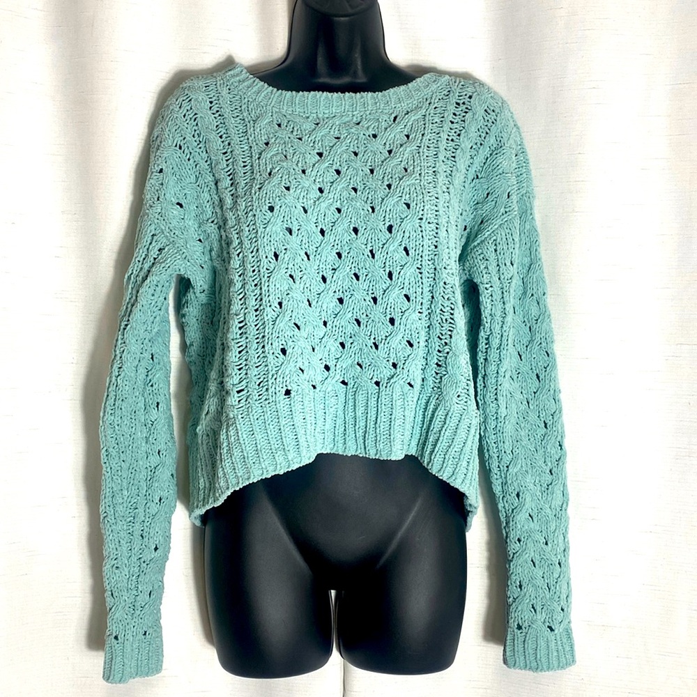 Aero Hygge Sweater Women's Crew Neck Fluffy Loose Knit Casual Mint Green Color S